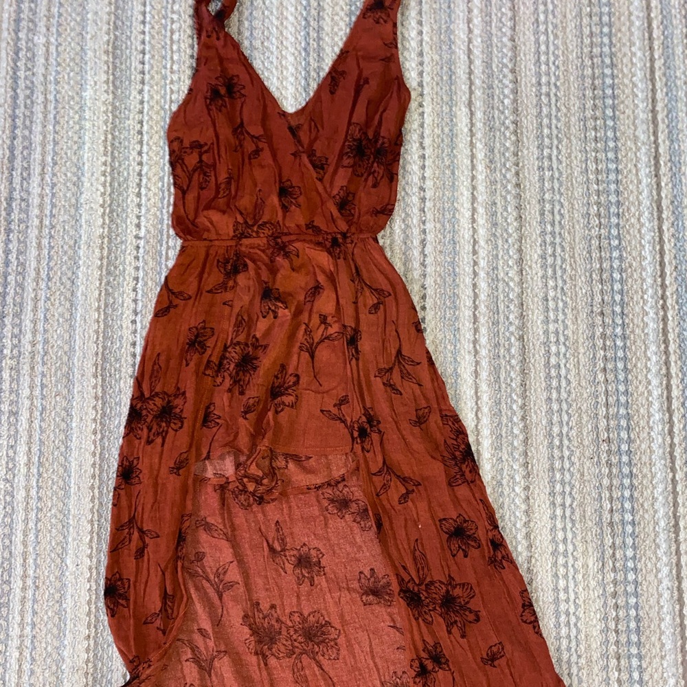 Floral Print Deep V-neck Romper Maxi Dres